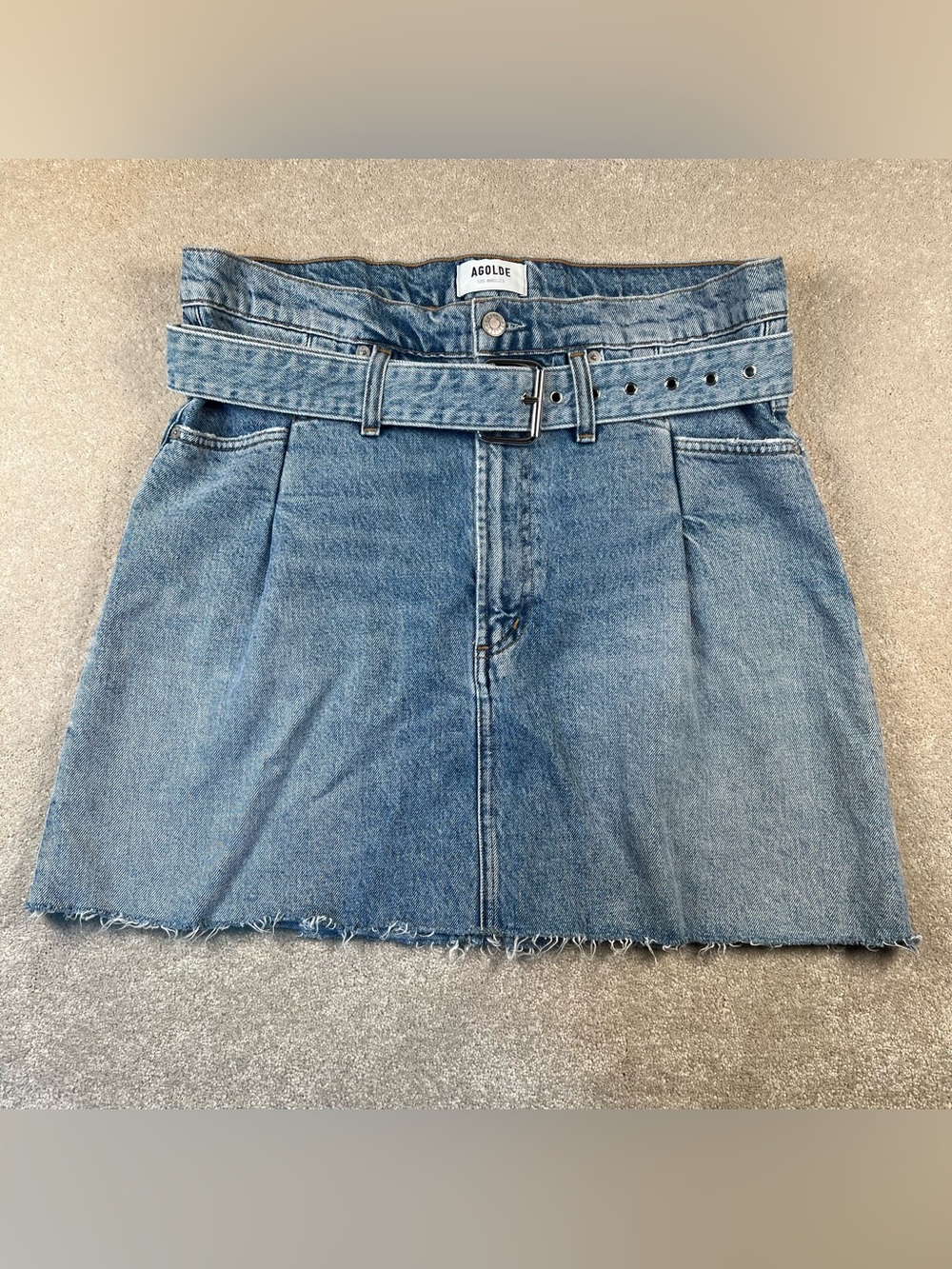Agolde Skirt Denim Blue Jean Belted‎ 90s Reworked Cotton Paperbag High Waist 28